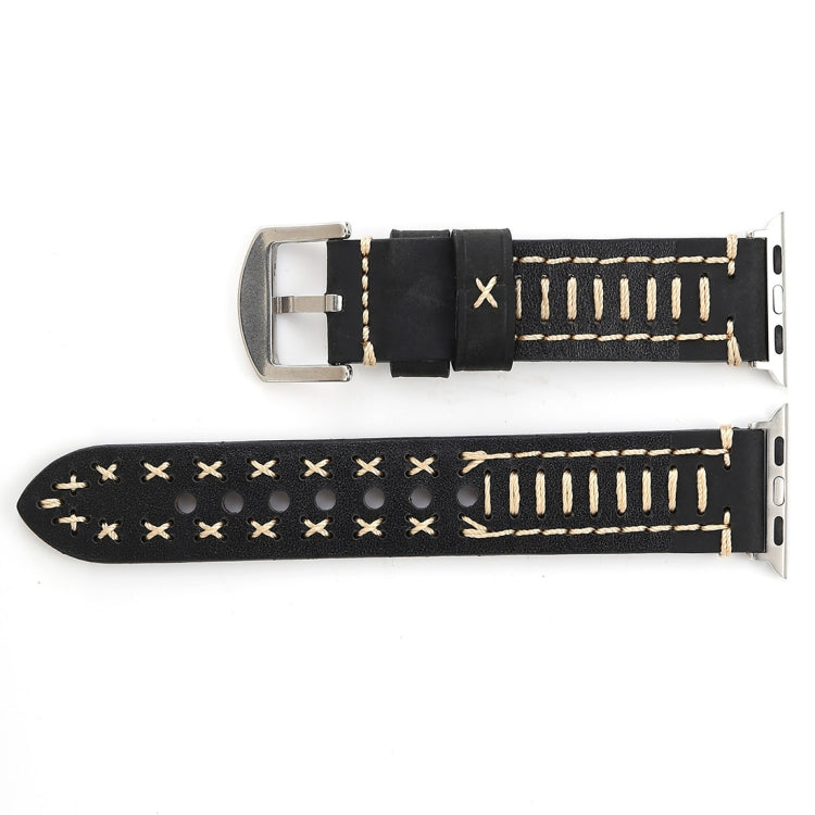 For Apple Watch Ultra 49mm&Watch Ultra 2 49mm / Series 10 46mm / 9&8&7 45mm / SE 3&SE 2&6&SE&5&4 44mm / 3&2&1 42mm Manual Line Pattern Genuine Leather Wrist Watch Band