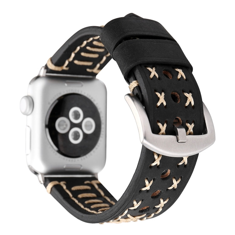 For Apple Watch Ultra 49mm&Watch Ultra 2 49mm / Series 10 46mm / 9&8&7 45mm / SE 3&SE 2&6&SE&5&4 44mm / 3&2&1 42mm Manual Line Pattern Genuine Leather Wrist Watch Band