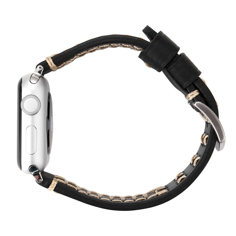 For Apple Watch Ultra 49mm&Watch Ultra 2 49mm / Series 10 46mm / 9&8&7 45mm / SE 3&SE 2&6&SE&5&4 44mm / 3&2&1 42mm Manual Line Pattern Genuine Leather Wrist Watch Band
