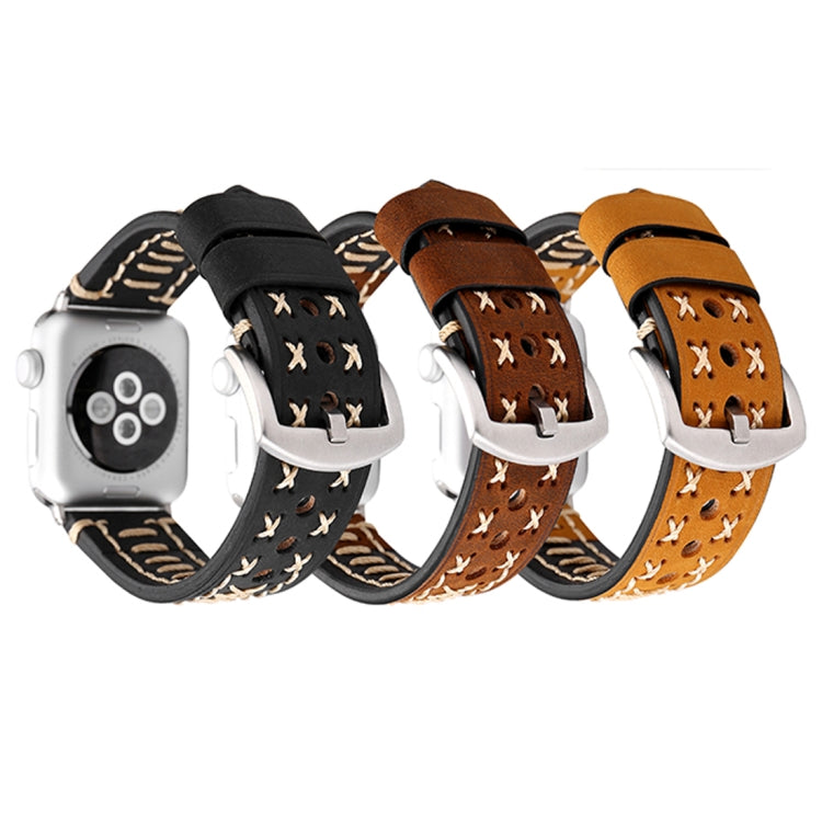For Apple Watch Ultra 49mm&Watch Ultra 2 49mm / Series 10 46mm / 9&8&7 45mm / SE 3&SE 2&6&SE&5&4 44mm / 3&2&1 42mm Manual Line Pattern Genuine Leather Wrist Watch Band