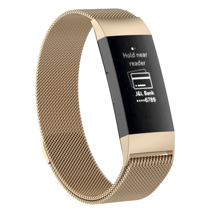 Stainless Steel Magnet Watch Band for FITBIT Charge 3, Size:Small, 187x18mm — Pink