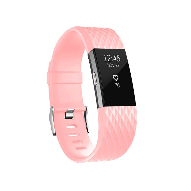 Diamond Pattern Adjustable Sport Watch Band for FITBIT Charge 2, Size: S, 10.5x8.5cm — Rose Red
