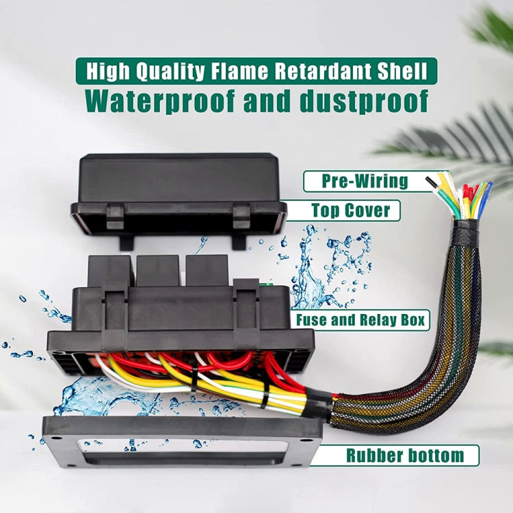 Car 6 Slots Waterproof Relay Fuse Box with Cable, 12V 4 Pin