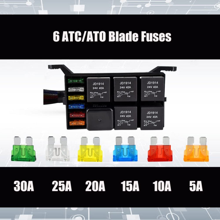 Car 6 Slots Waterproof Relay Fuse Box with Cable