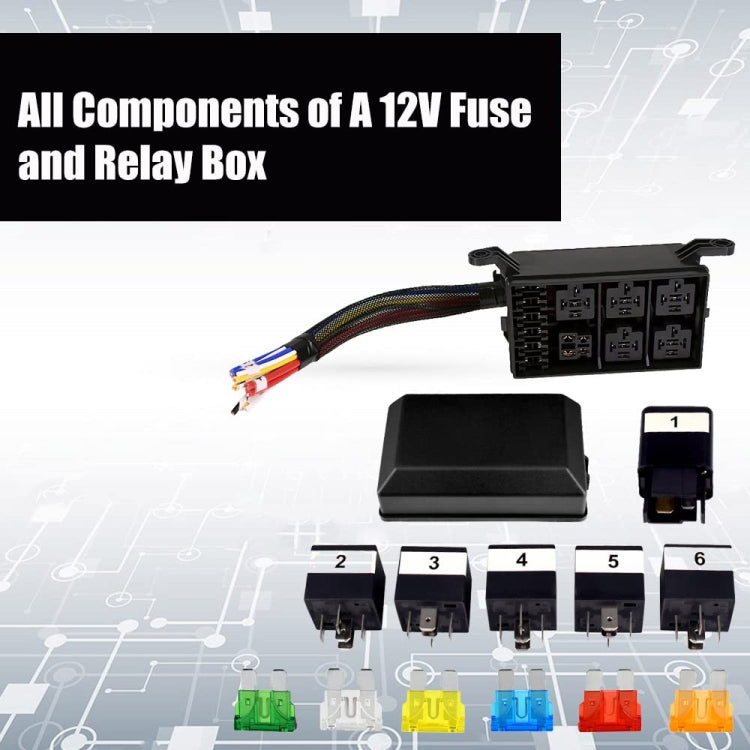 Car 6 Slots Waterproof Relay Fuse Box with Cable
