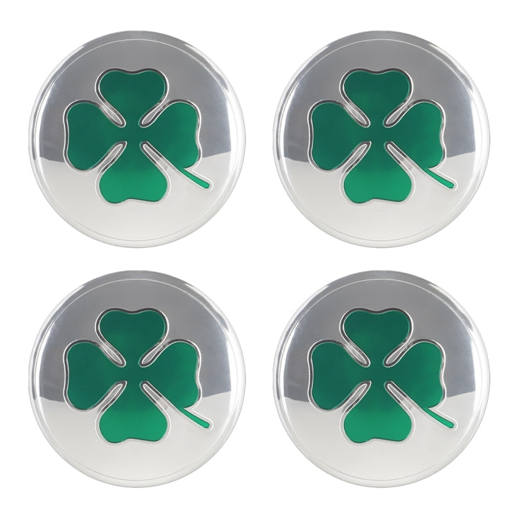 4 in 1 Car Four Leaf Clover Pattern Wheel Hub Decorative Sticker Silver, Diameter: 5.8cm