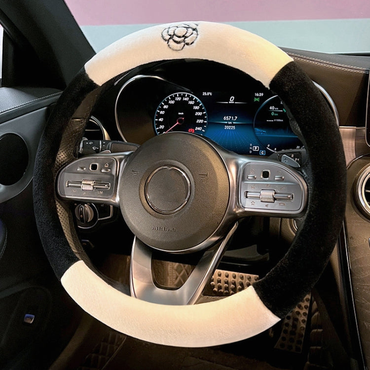 Car Universal Camellia Pattern Plush Warm Anti-skid Steering Wheel Cover, Diameter: 38cm, Round Style