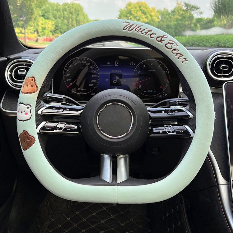 Car Universal Cartoon Pattern Plush Warm Anti-skid Steering Wheel Cover, Diameter: 38cm, D Style — Black
