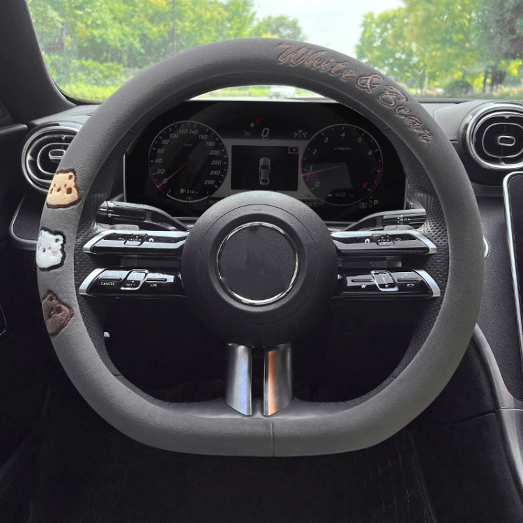 Car Universal Cartoon Pattern Plush Warm Anti-skid Steering Wheel Cover, Diameter: 38cm, D Style — Pink