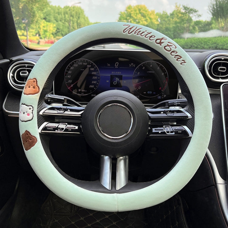 Car Universal Cartoon Pattern Plush Warm Anti-skid Steering Wheel Cover, Diameter: 38cm, Round Style — Black