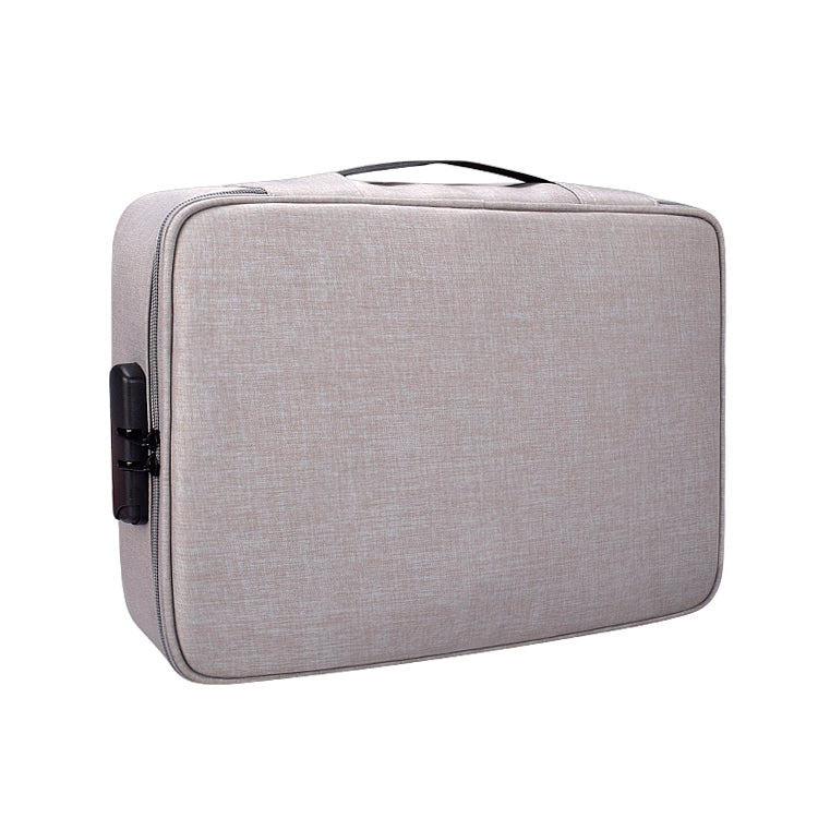 ZJ02 Waterproof Polyester Multi-layer Document Storage Bag Laptop Bag for All Sizes of Laptops, with Password Lock — Grey