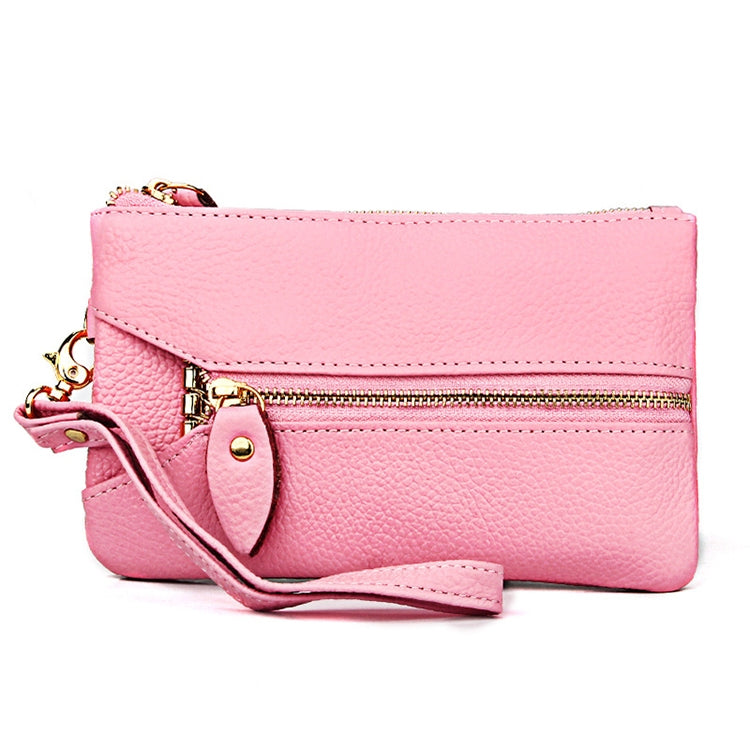 2001 Horizontal Square Litchi Texture Wallet Clutch Bag for Ladies, with Detachable Hand Strap & 6 Key Rings — Pink