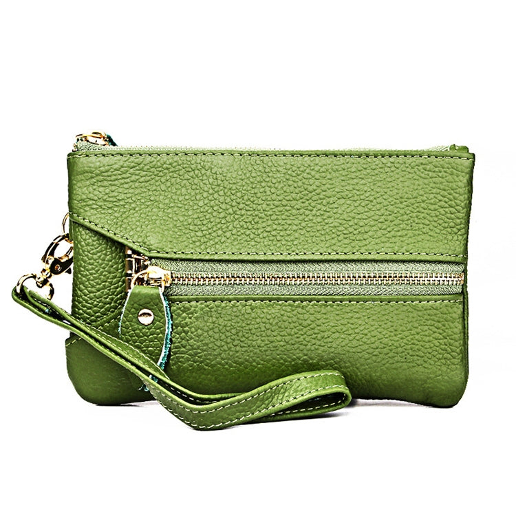 2001 Horizontal Square Litchi Texture Wallet Clutch Bag for Ladies, with Detachable Hand Strap & 6 Key Rings — Green