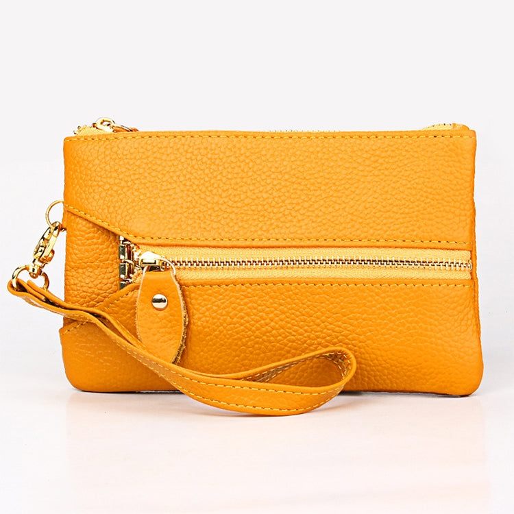 2001 Horizontal Square Litchi Texture Wallet Clutch Bag for Ladies, with Detachable Hand Strap & 6 Key Rings — Yellow