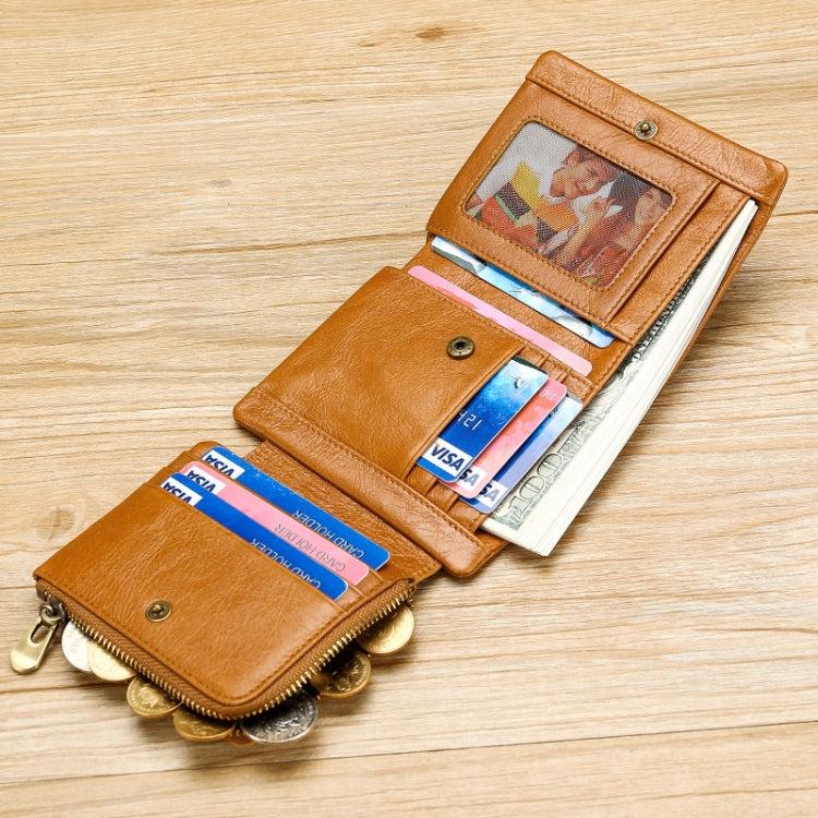 TP-191 Oil Wax Leather Multi-functional RFID Three-fold Wallet — Brown