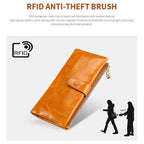 TP-189 Oilskin Leather Multi-functional Zipper RFID Leather Wallet