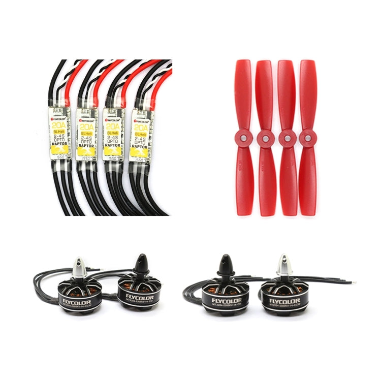 Flycolor Raptor Series Power Set, Includes 4 PCS 20A Speed Controllers + 4 PCS 2300KV Motors + 4 PCS 5045 Propellers