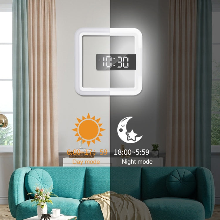 TS-S28-W Multifunctional Square RGB Thermometer Digital Alarm Clock LED Mirror Hollow Wall Clock