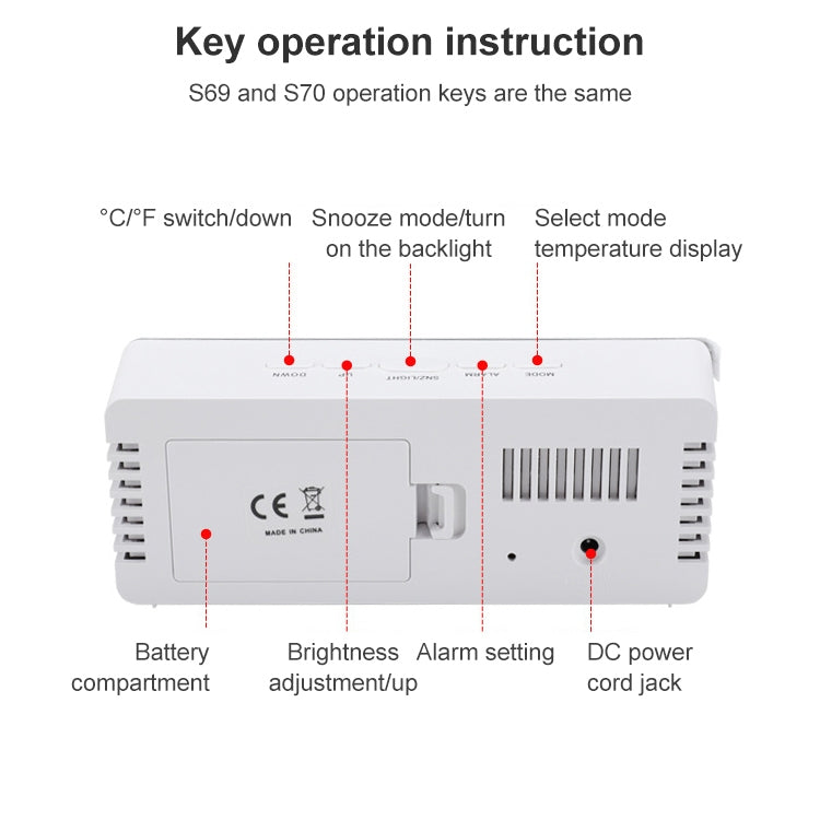 TS-S69-R Multifunctional LED Alarm Clock Battery / Plug-in Charging Dual-purpose Make-up Mirror Clock
