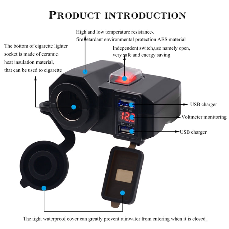 WUPP Multi-function WUPP 4 Motorcycle USB Charger Cigarette Lighter, with Blue Light