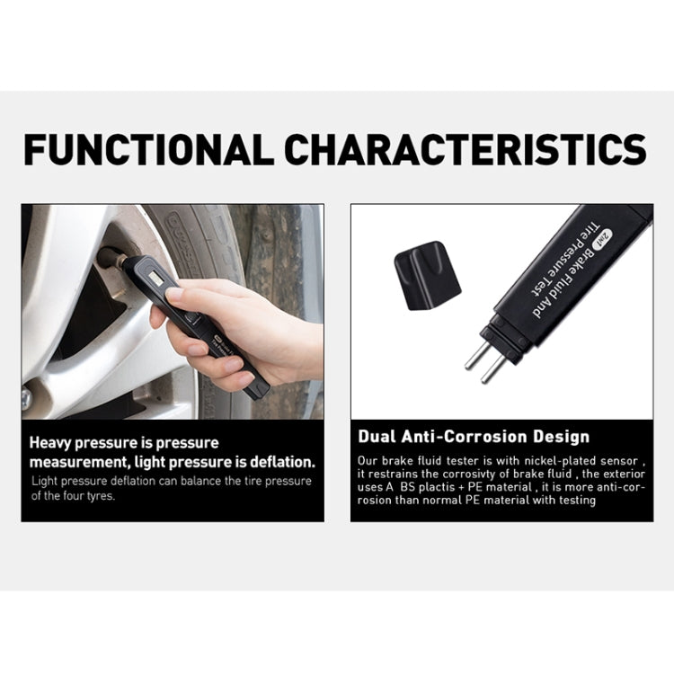 Car 2 in 1 Diagnostic Tool Brake Fluid Liquid Tire Pressure Tester