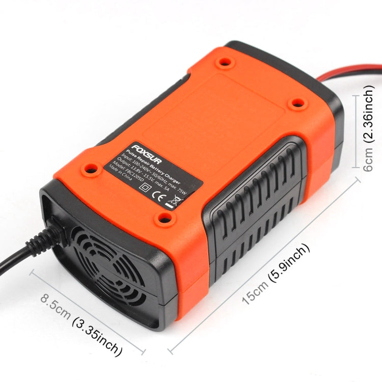 FOXSUR 12V 6A Intelligent Universal Battery Charger for Car Motorcycle, Length: 55cm, EU Plug