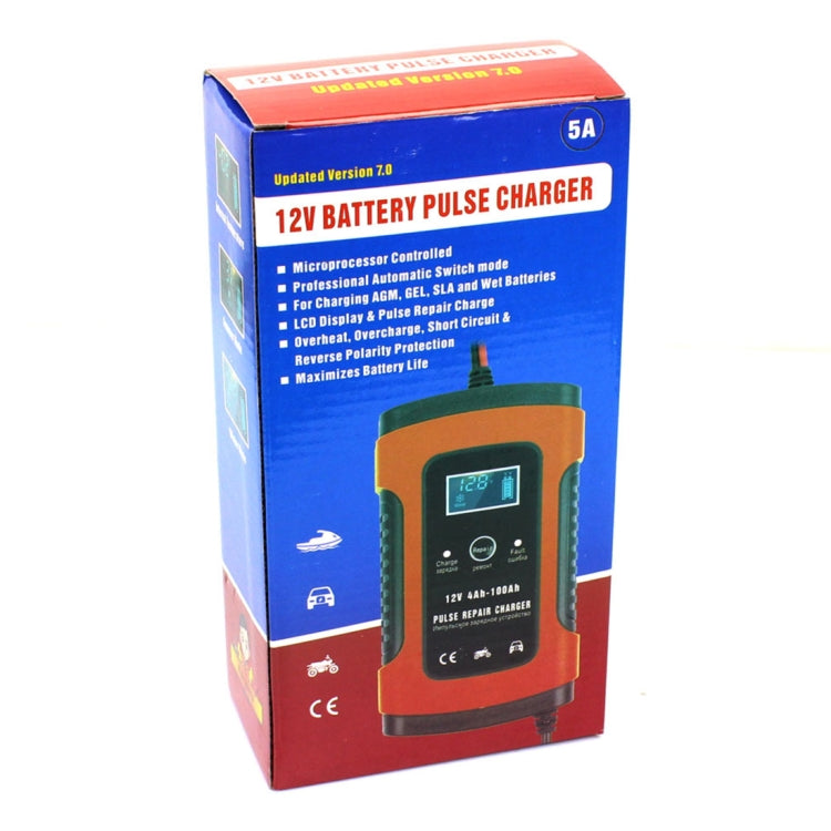 FOXSUR 12V 6A Intelligent Universal Battery Charger for Car Motorcycle, Length: 55cm, EU Plug