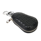 Universal Leather Crocodile Texture Waist Hanging Zipper Wallets Key Holder Bag (No Include Key) — Black