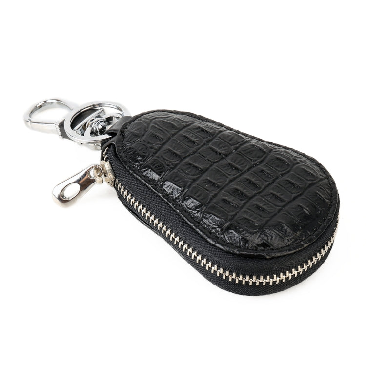 Universal Leather Crocodile Texture Waist Hanging Zipper Wallets Key Holder Bag (No Include Key) — Black