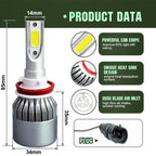 2pcs H8/H11 18W 1800LM 6000K Waterproof IP68 Car Auto LED Headlight with 2 COB LED Lamps, DC 9-36V