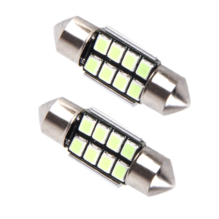 2 PCS DC 12V 2W 31MM 8 SMD-3528 LEDs Bicuspid Port Decoding Car Dome Lamp LED Reading Light