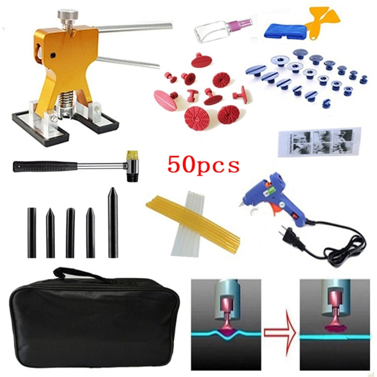 Auto Car Metal PDR Dent Lifter-Glue Puller Tab Hail Removal Paintless Car Dent Repair Tools Kit, with 20W Glue Gun, US Plug or EU Plug, 50 in 1