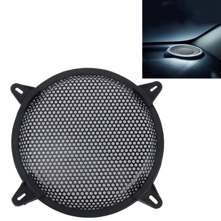 Car Auto Metal Mesh Black Round Hole Subwoofer Loudspeaker Protective Cover Mask Kit with Fixed Holder, 8 Inch