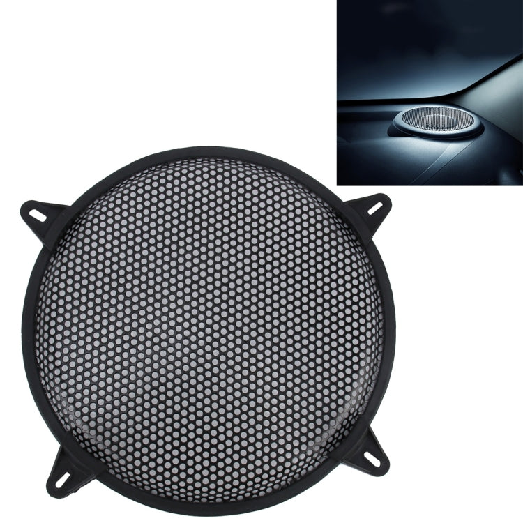 Car Auto Metal Mesh Black Round Hole Subwoofer Loudspeaker Protective Cover Mask Kit with Fixed Holder, 12 Inch