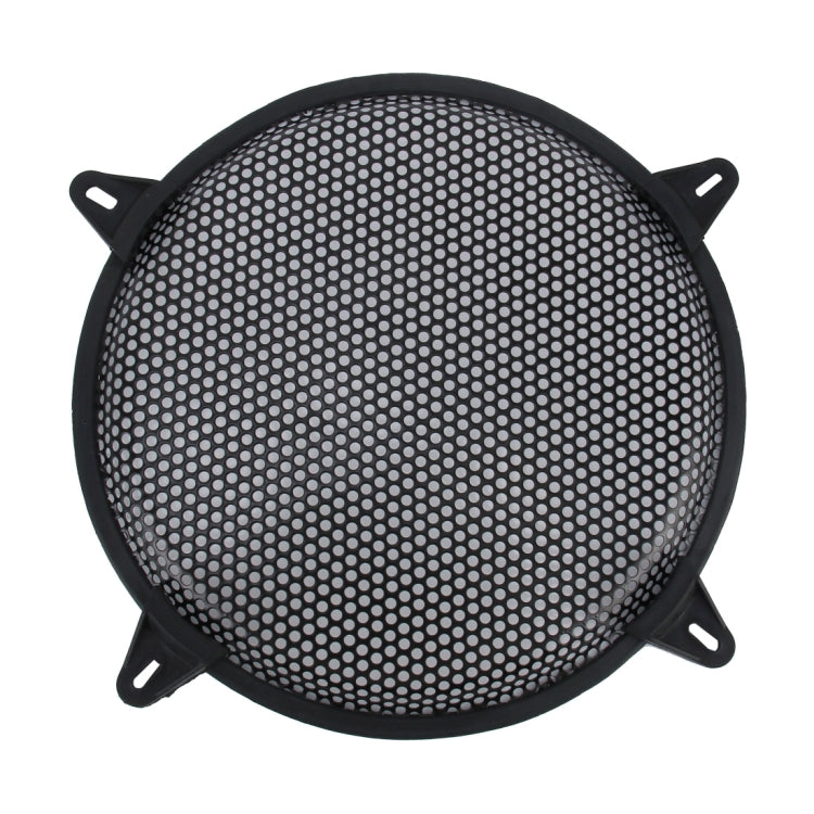 Car Auto Metal Mesh Black Round Hole Subwoofer Loudspeaker Protective Cover Mask Kit with Fixed Holder, 12 Inch