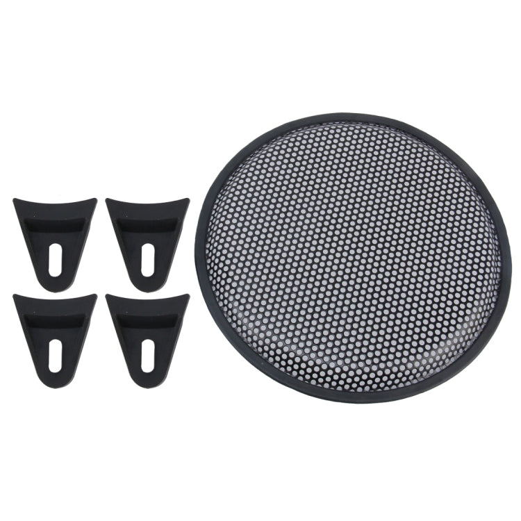 Car Auto Metal Mesh Black Round Hole Subwoofer Loudspeaker Protective Cover Mask Kit with Fixed Holder, 12 Inch