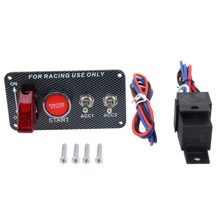 Racing Car Ignition Switch Panel Engine Start Start Push Button LED Racing Toggle Switch 12V Carbon Fiber Panel Multi-function Automatic Ignition Switch for Racing Cars