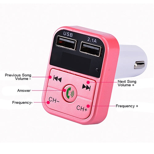 B2 Dual USB Charging Bluetooth FM Transmitter MP3 Music Player Car Kit, Support Hands-Free Call  & TF Card & U Disk, B2 (Rose Gold)