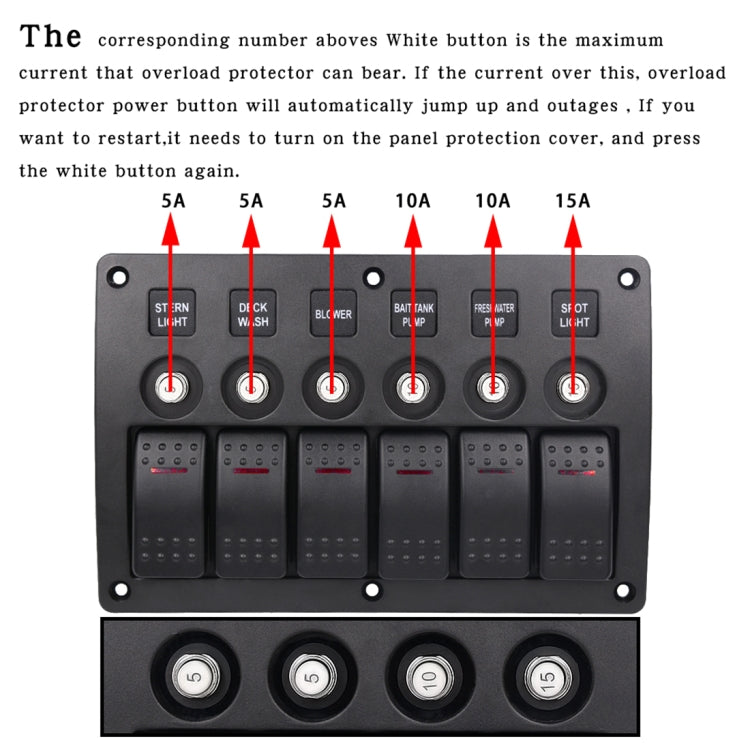 Switches Combination Switch Panel with Light and Projector Lens for Car RV Marine Boat, 3Pin 6 Way — view 7