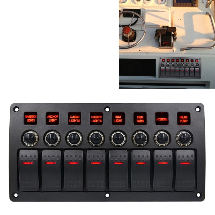 Switches Combination Switch Panel with Light and Projector Lens for Car RV Marine Boat, 3Pin 8 Way