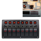 Switches Combination Switch Panel with Light and Projector Lens for Car RV Marine Boat, 3Pin 8 Way