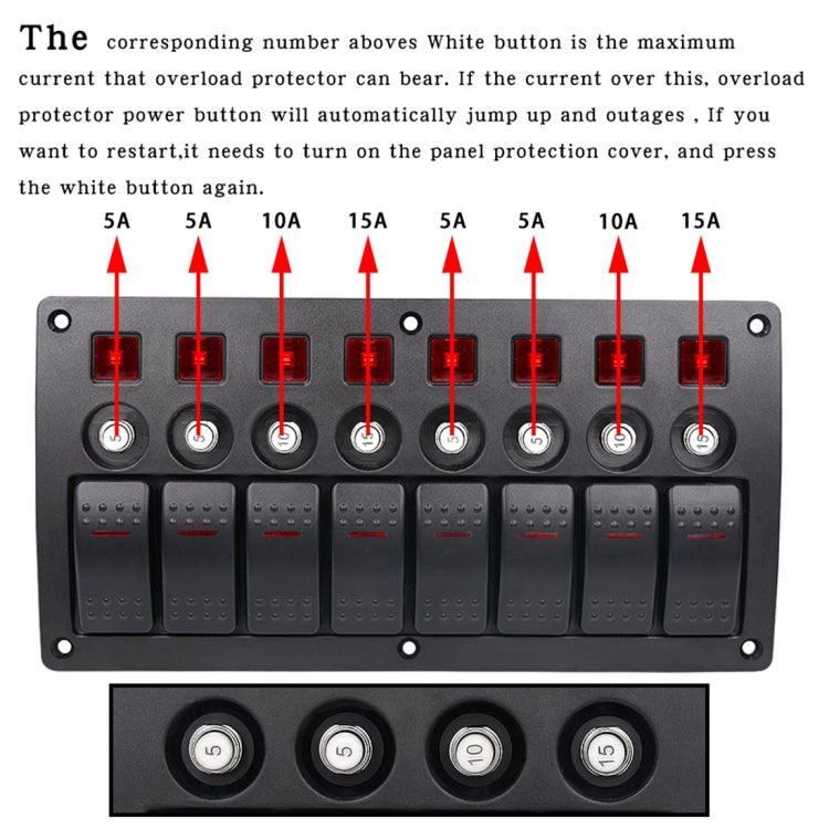 Switches Combination Switch Panel with Light and Projector Lens for Car RV Marine Boat, 3Pin 8 Way