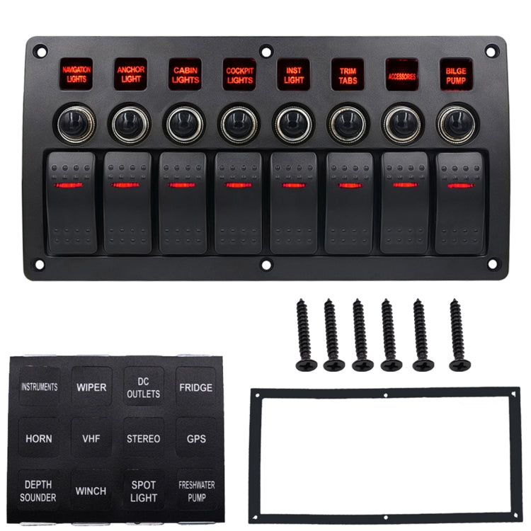 Switches Combination Switch Panel with Light and Projector Lens for Car RV Marine Boat, 3Pin 8 Way