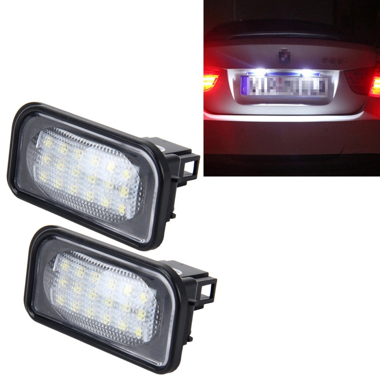 2 PCS License Plate Light with 18 SMD-3528 Lamps for Mercedes-Benz W203 4D, 2W 120LM 6000K, DC12V, with Canbus (White Light)