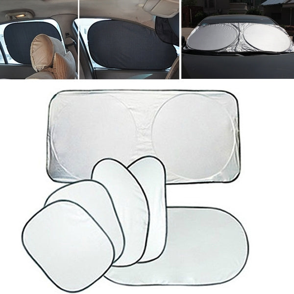 Summer Accessories Coated Silver Car Sun Shade Cloth Set, 6 in 1