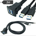 2m ABS Shell Flush Mount USB 3.0 Dock Car Ship Motorcycle Dashboard Panel Male to Female Data Waterproof Extension Cord