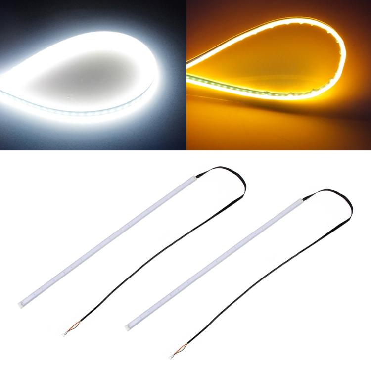 2 PCS 45cm DC12V 5W Ultra-thin Waterproof Car Auto Double Colors Turn Lights / Running Lights SMD-2835 LED Bulbs (Turn Lights: Yellow Light; Running Lights: Blue Light)