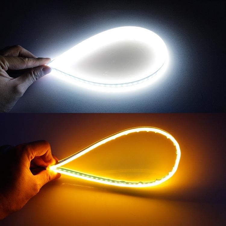 2 PCS 45cm DC12V 5W Ultra-thin Waterproof Car Auto Double Colors Turn Lights / Running Lights SMD-2835 LED Bulbs (Turn Lights: Yellow Light; Running Lights: Blue Light)