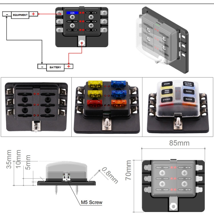 Fuse Box PC Terminal Block Fuse Holder Kits with LED Warning Indicator for Auto Car Truck Boat