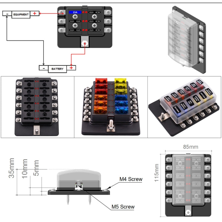 Fuse Box Screw Terminal Section Fuse Holder Kits with LED Warning Indicator for Auto Car Truck Boat